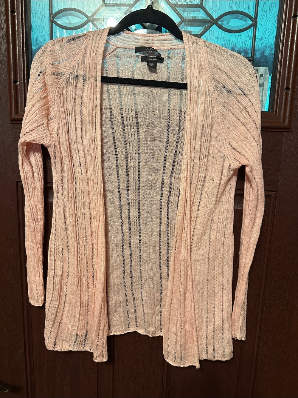 Tahari Pale Pink Open-Front Ribbed Cardigan